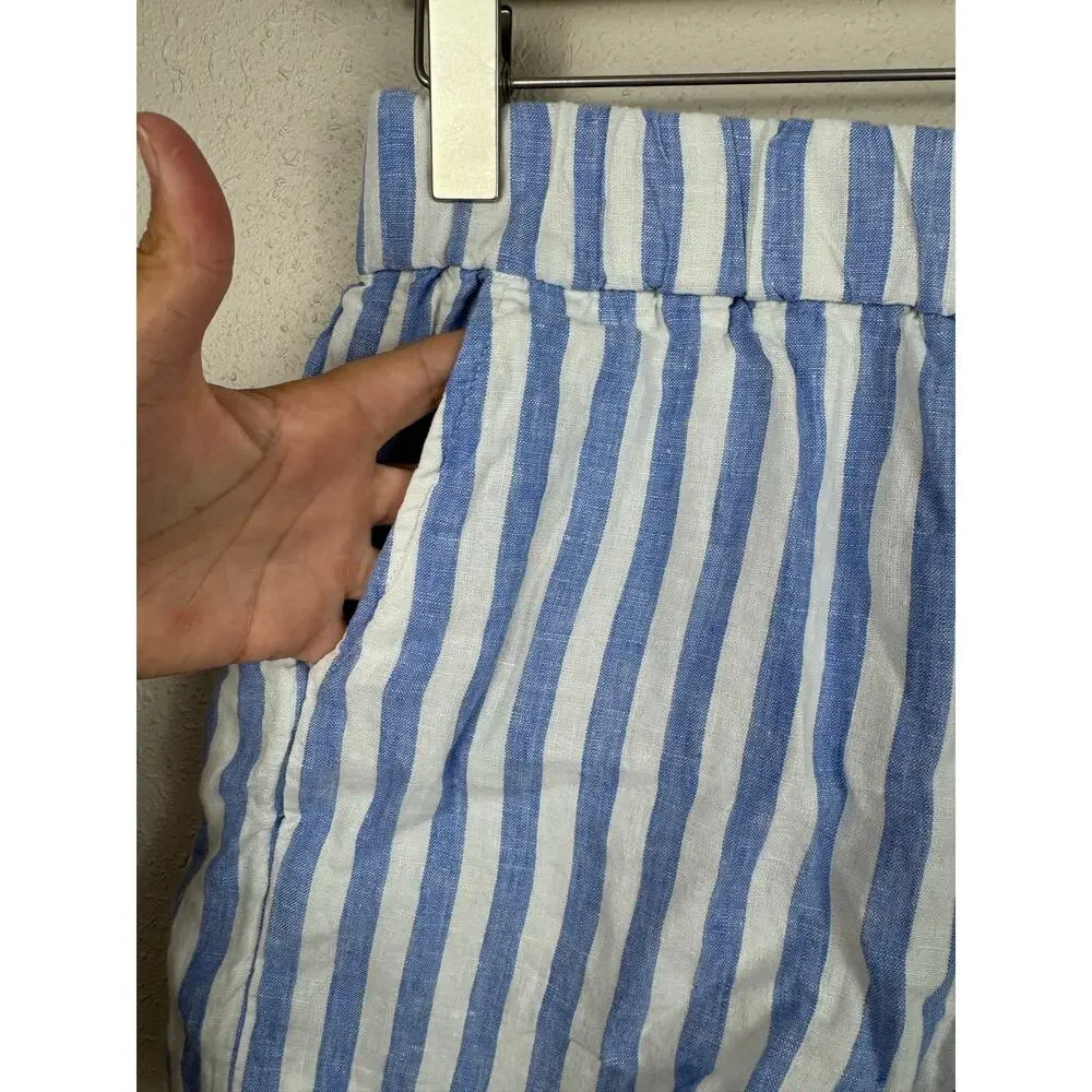 J. Crew Blue and white Striped Shorts 100% Linen Womens Size Medium